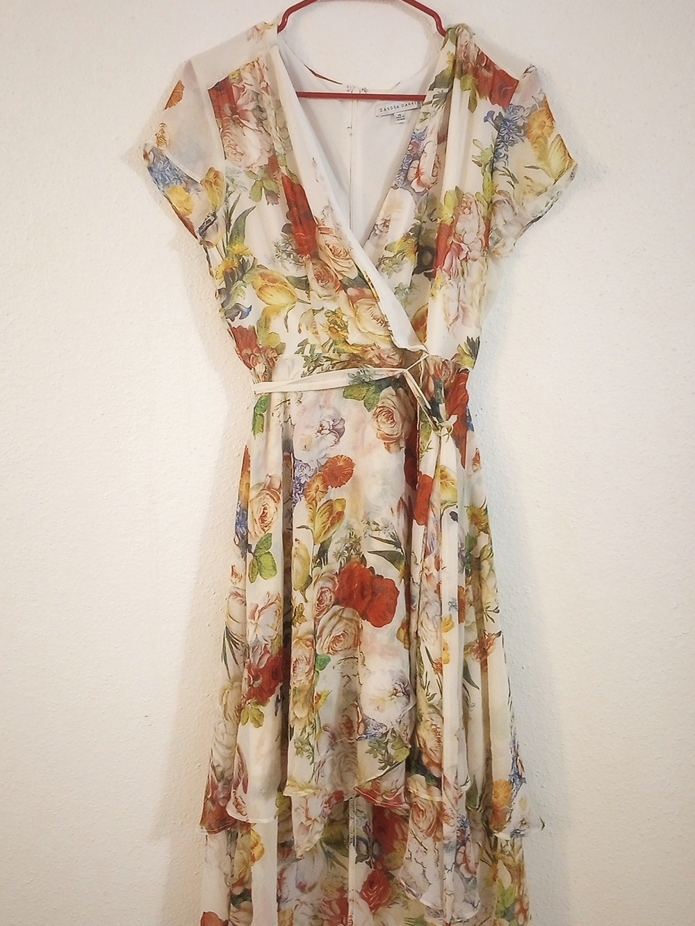 Sandra Darren Floral Hi-Low Wrap Dress